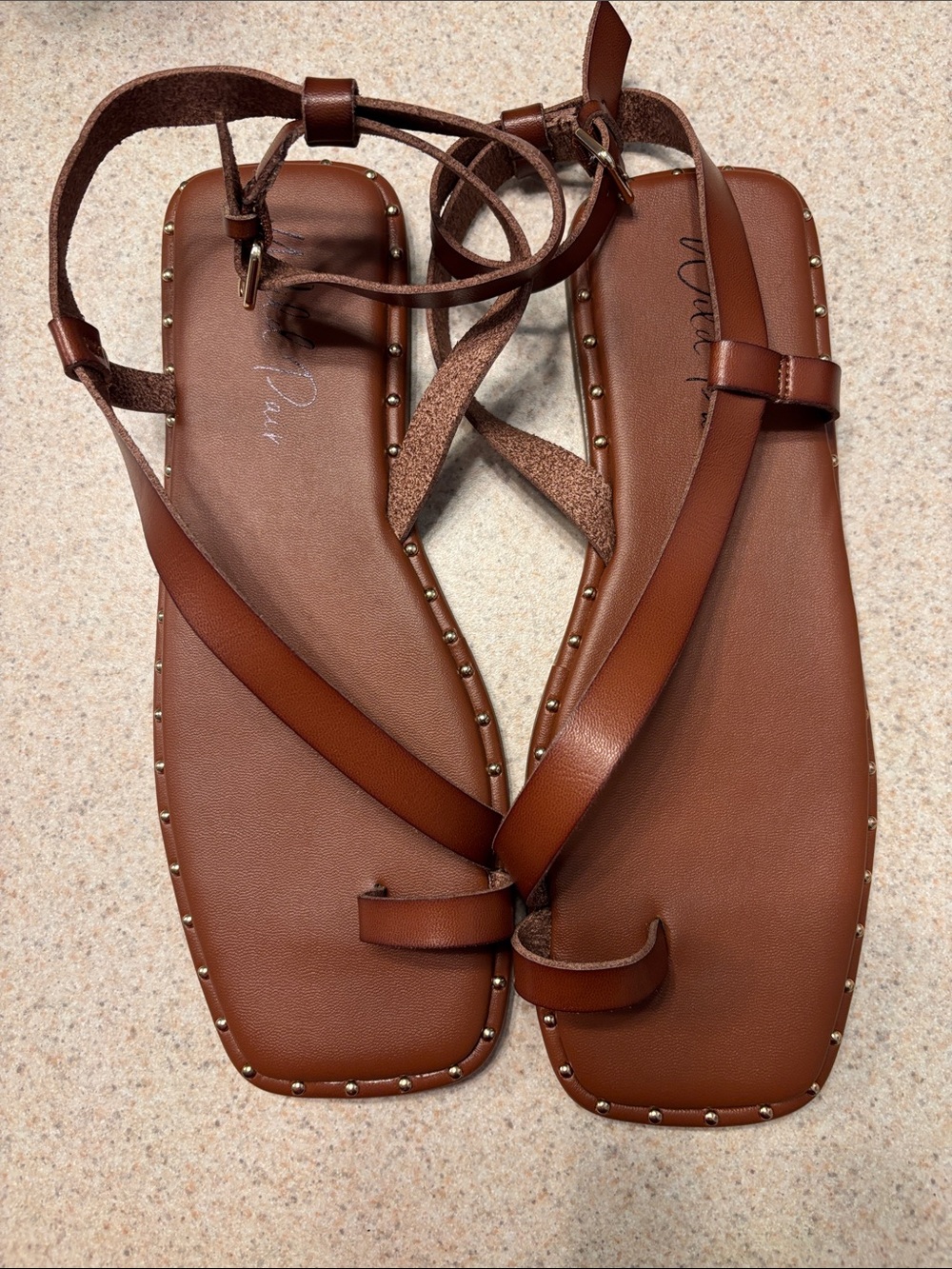Wild Pair Brown Studded Ankle-Strap Sandals